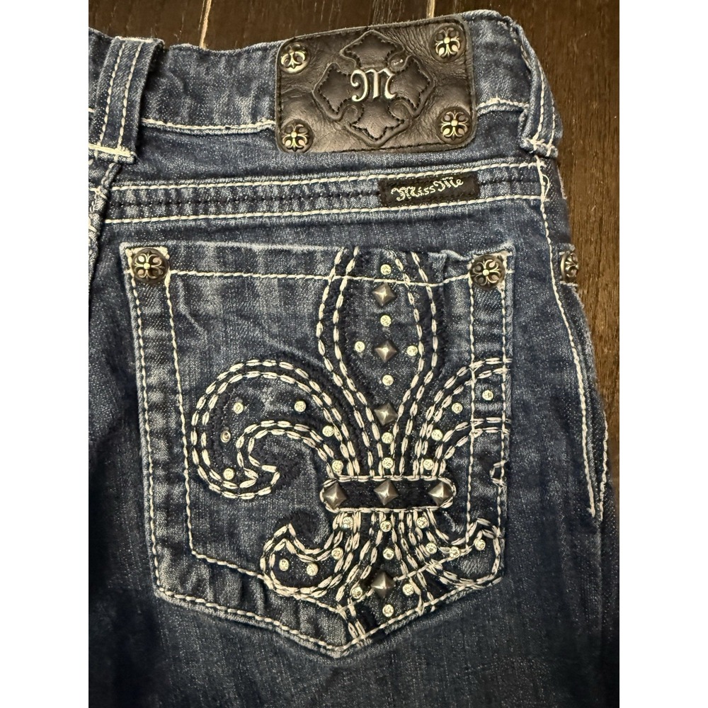 Miss Me JP5010RR Jeans Womens Low Rise Bootcut 27 Fleur De Lis Rhinestone Y2K
